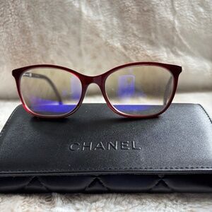 CHANEL Women's Glasses in Red with Blue Lenses